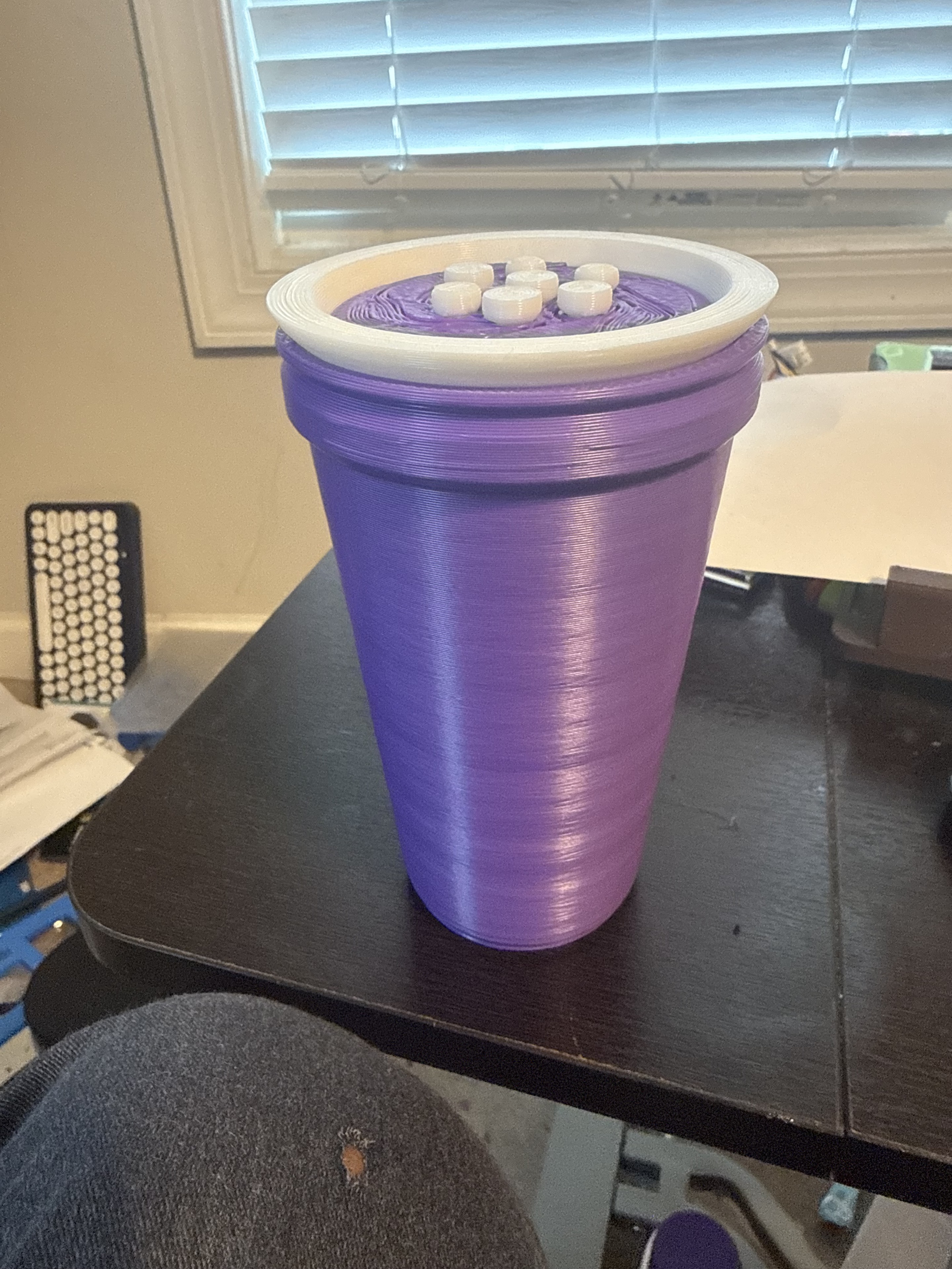 Purple and white 3D printed snack cup with lid by K2Aley